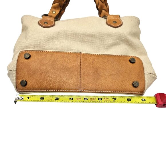 Eddie Bauer Canvas & Leather Small Tote Braided Double Handles Buckle Accent - Picture 8 of 16